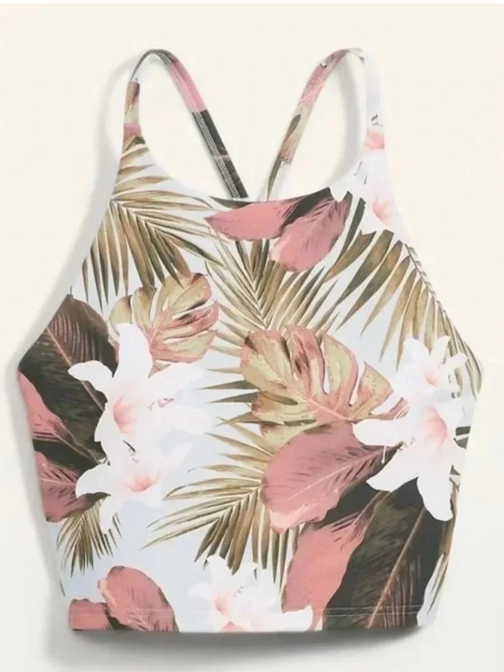 Old Navy Active Tropical Print Crop Top in Cream, Pink & Olive